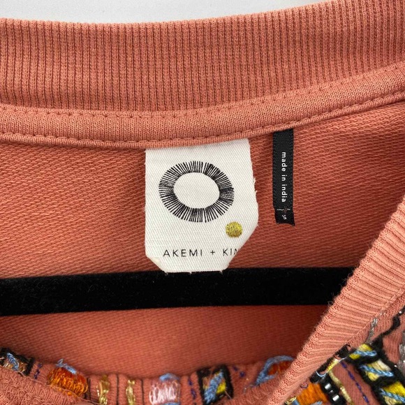 Anthropologie Akemi & Kin Sweater Womens Small Peach Cotton Embroidered Beaded - Picture 3 of 6